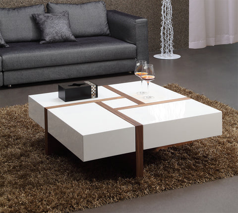Modrest Mh1316C Modern Walnut & White Square Coffee Table Model VGBBMH1316C