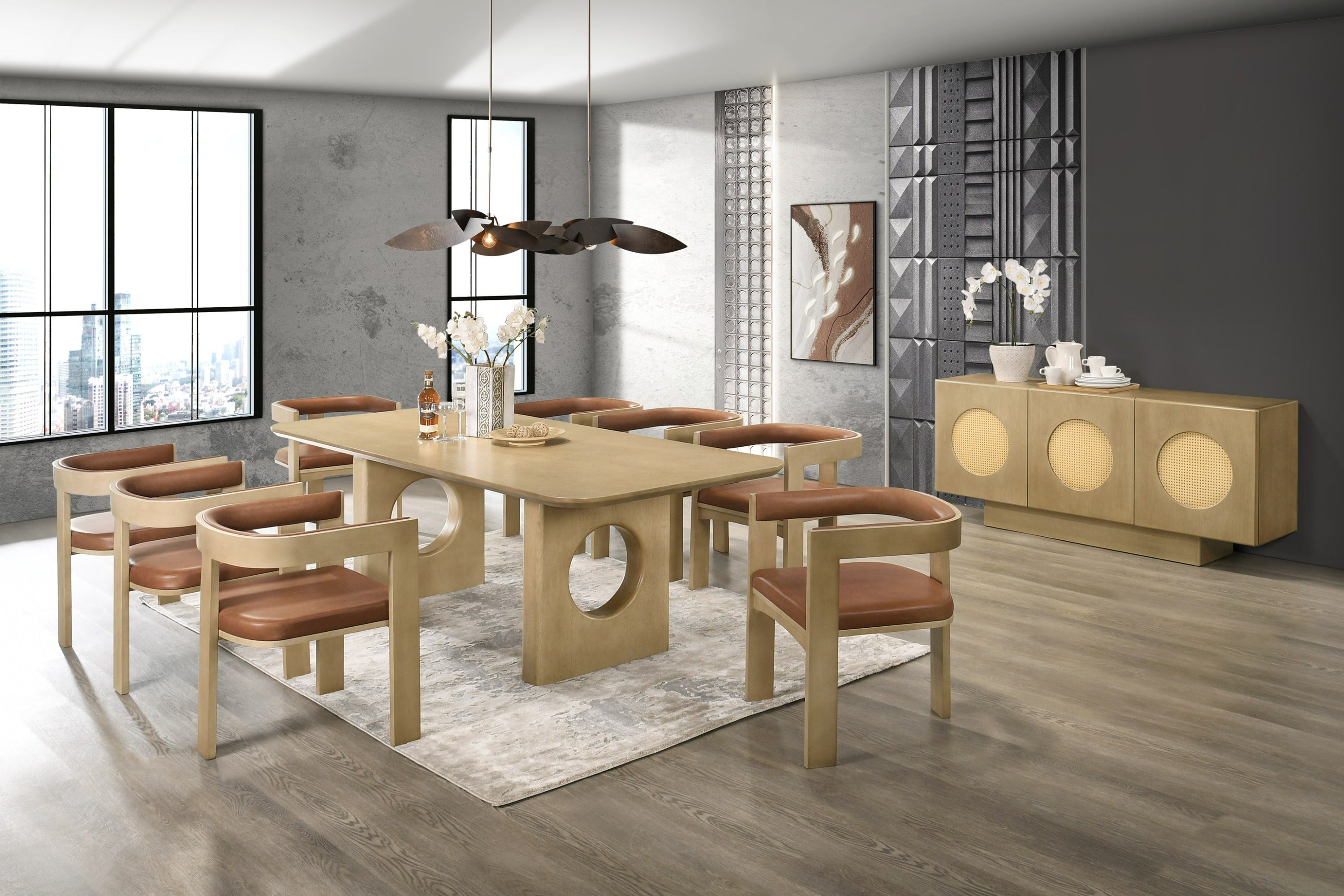 Modrest Oshana Modern White Oak Dining Set Model VGMA-MIT-5351-SET