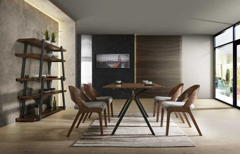 Modrest Runyon Modern Walnut & Grey Fabric Dining Chair (Set of 2)