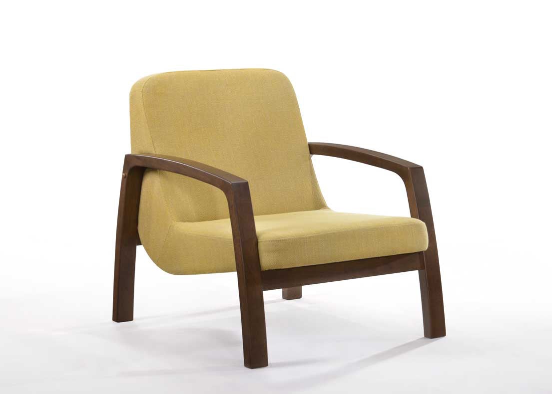 Modrest Bronson Mid Century Modern Yellow & Walnut Accent Chair Model VGMAMI-854-YEL