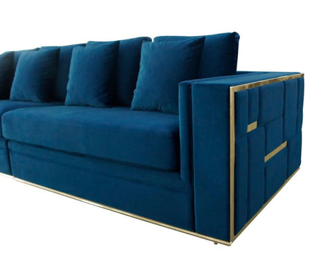 Divani Casa Mobray Glam Blue & Gold Fabric Sofa Model VGUIMY524-BLUE