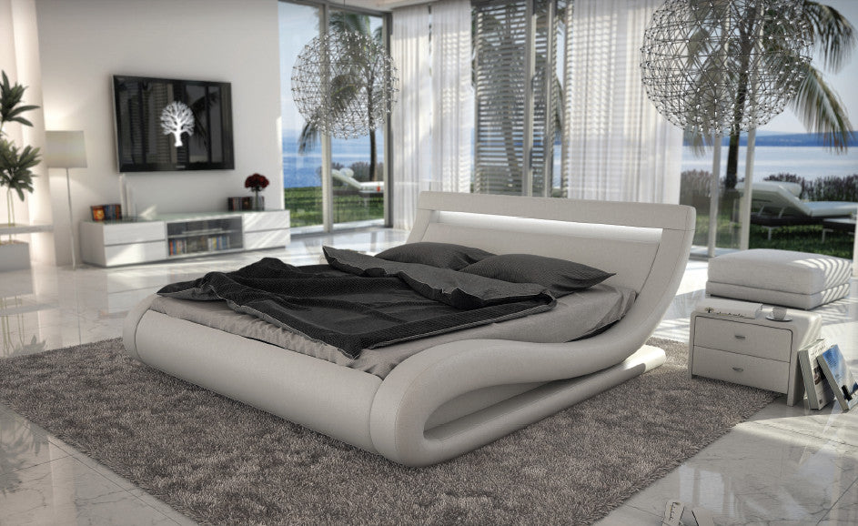 Queen Corsica Contemporary White Bed With Headboard Lights Model VGINCORSICA-Q