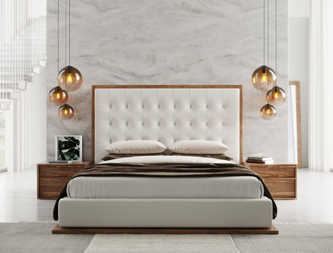 Modrest Amberlie White Vegan Leather & Walnut Ck Bed Model VGMABR-96-WAL-BED-california