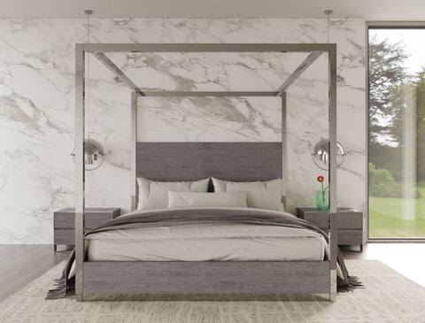 Modrest Arlene Modern Grey Elm & Stainless Steel Canopy Bed Model VGVCBD008A