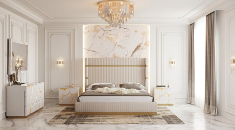 Modrest Sterling Modern Beige & Gold Bed With Nightstands Model VGVCBD1901-BEI-BED-2NS-SET