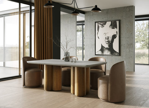 Modrest Bateman Modern Faux Concrete & Walnut Dining Table Model VGMC-GF-1C011