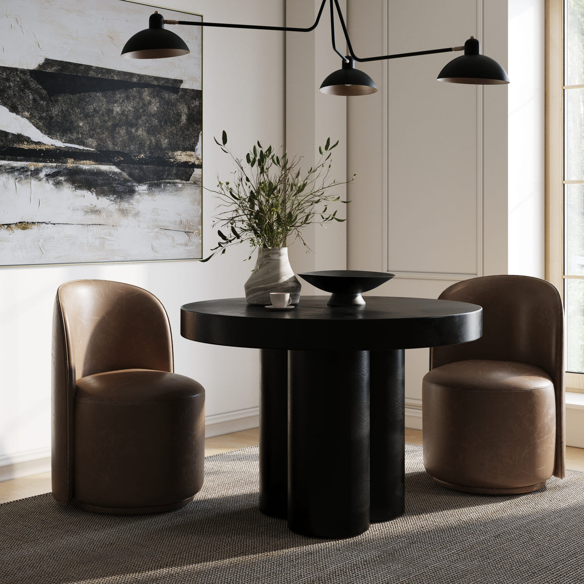 Modrest Bruni Modern Black Concrete Round Dining Table Model VGGR-623810-BLK