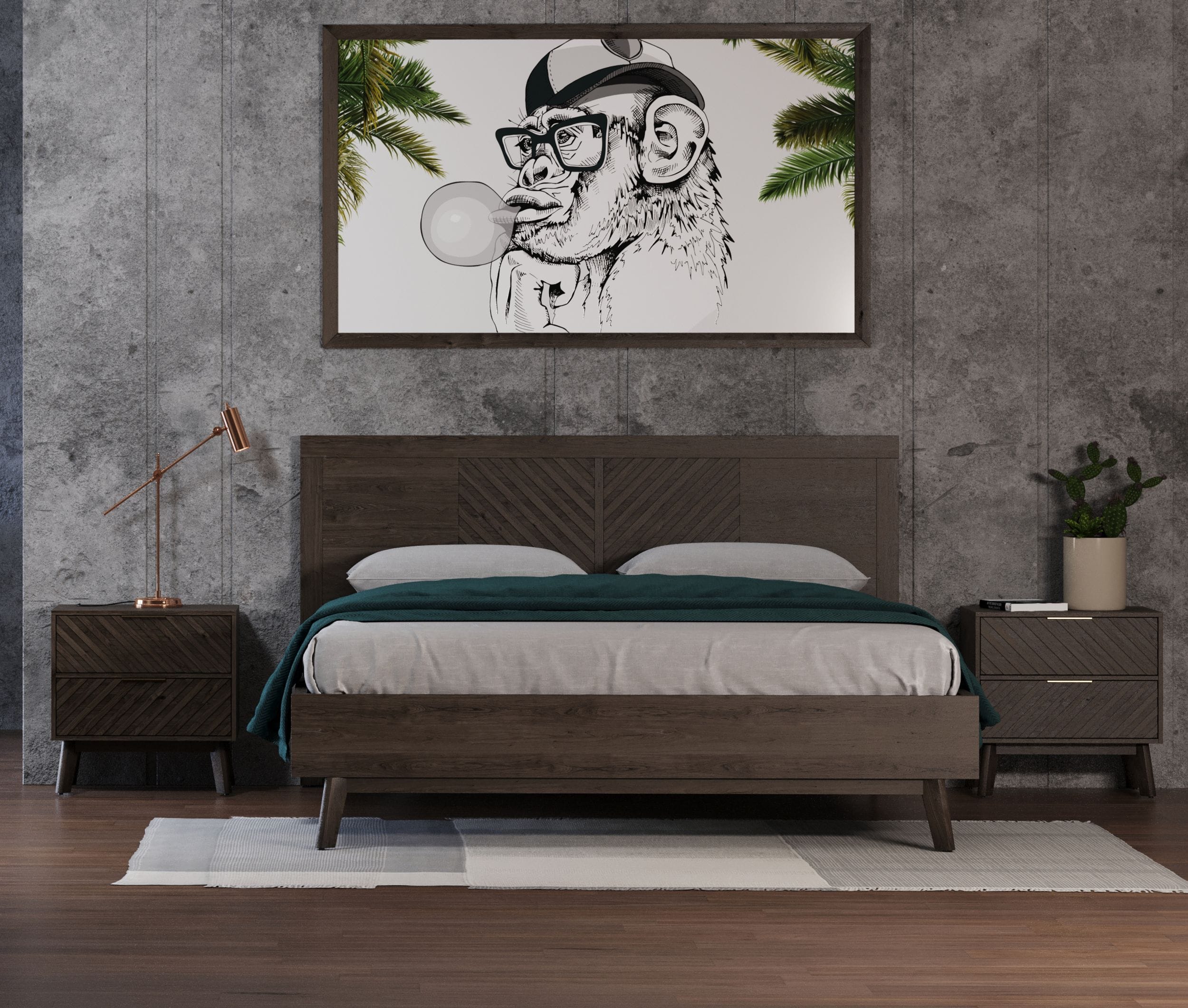 Modrest Daisy Mid Century Dark Acacia Bed Model VGWDKYOTO-BED