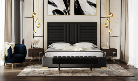 Modrest Daystar Modern Dark Brown Velvet & Gold Bed Model VGVCBD1905-19-BLK-BED