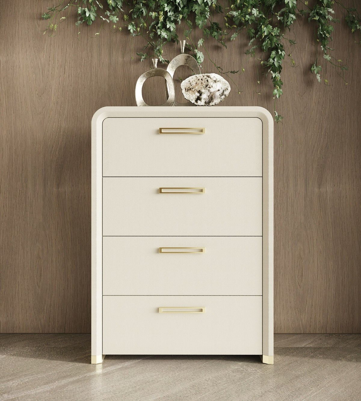 Modrest Florence Modern Beige Leatherette & Gold Chest Model VGVC-J2410-4H