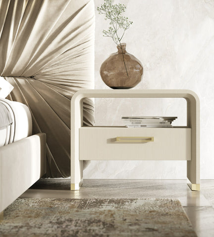 Modrest Florence Modern Beige Leatherette & Gold Nightstand Model VGVC-N2410