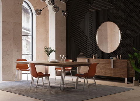 Modrest Gilroy Modern Walnut & Stainless Steel Dining Table Model VGBBMI2003T-WAL-DT