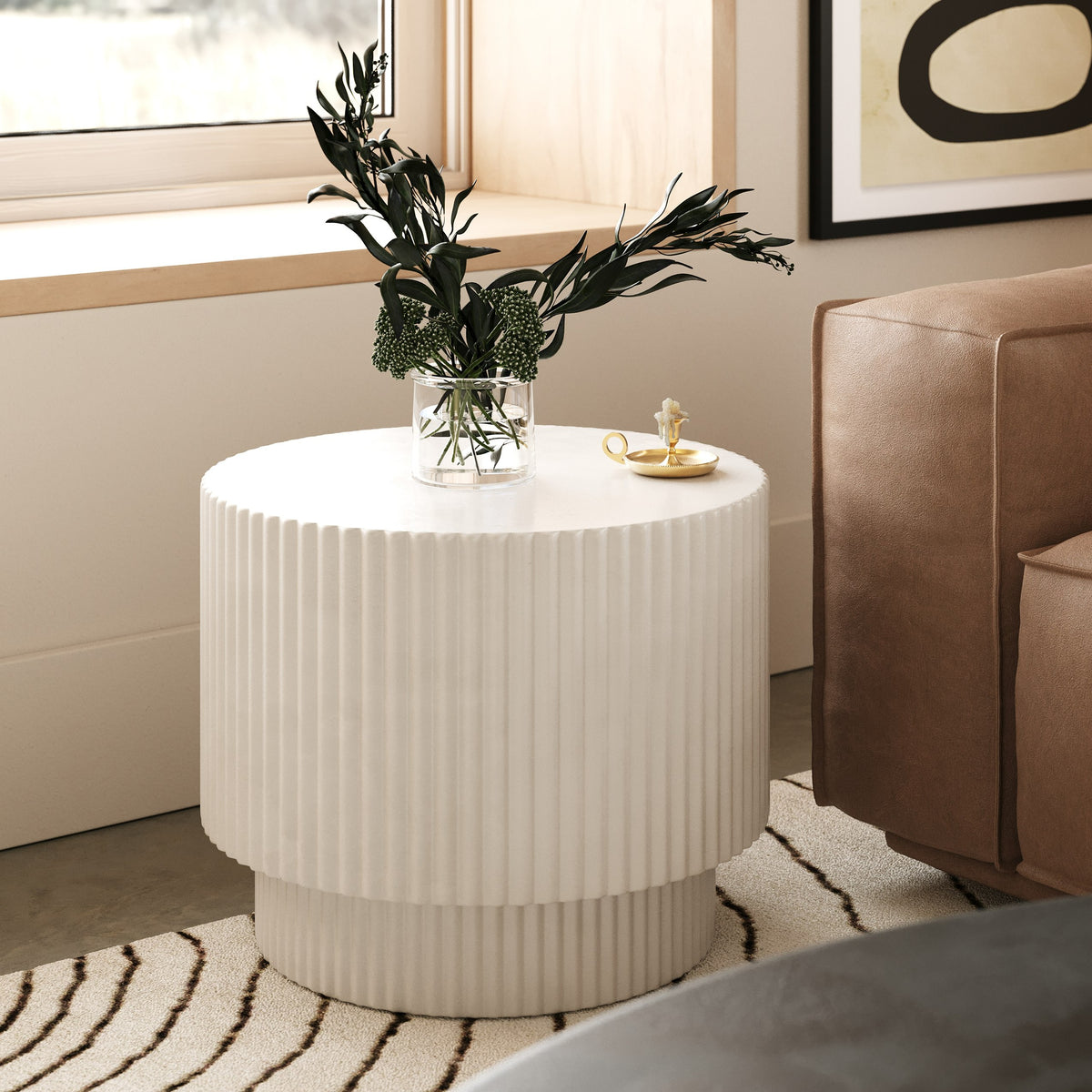 Modrest Gruver Modern White Concrete End Table Model VGGR-674650-WHT