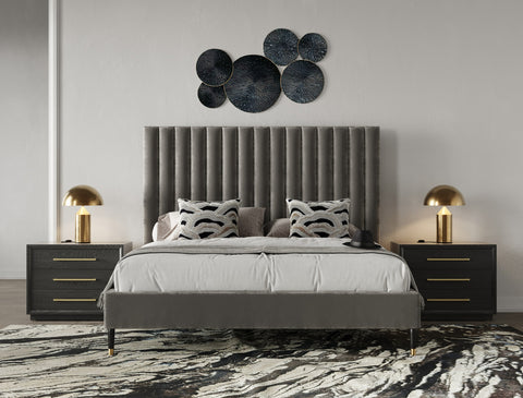 Modrest Hemlock Modern Grey Velvet Bed Model VGKKB606X-GRY-BED