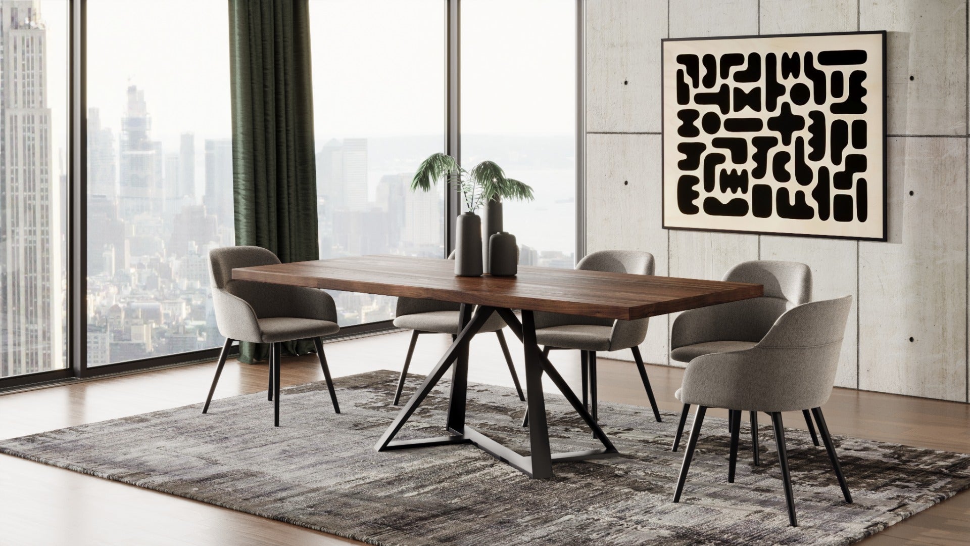 Modrest Keanna Modern Industrial Walnut & Black Dining Table Model VGEWF2208DA-WAL-DT