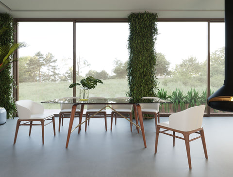 Modrest Kipling Modern Smoked Glass & Walnut Large Dining Table Model VGCSDT-16111-LRG-WAL-DT