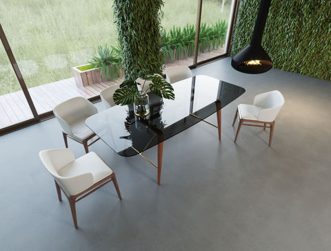 Modrest Kipling Modern Smoked Glass & Walnut Large Dining Table Model VGCSDT-16111-LRG-WAL-DT