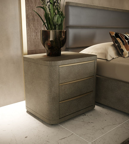 Modrest Lois Modern Beige Shagreen & Brass Nightstand Model VGVC-N2408