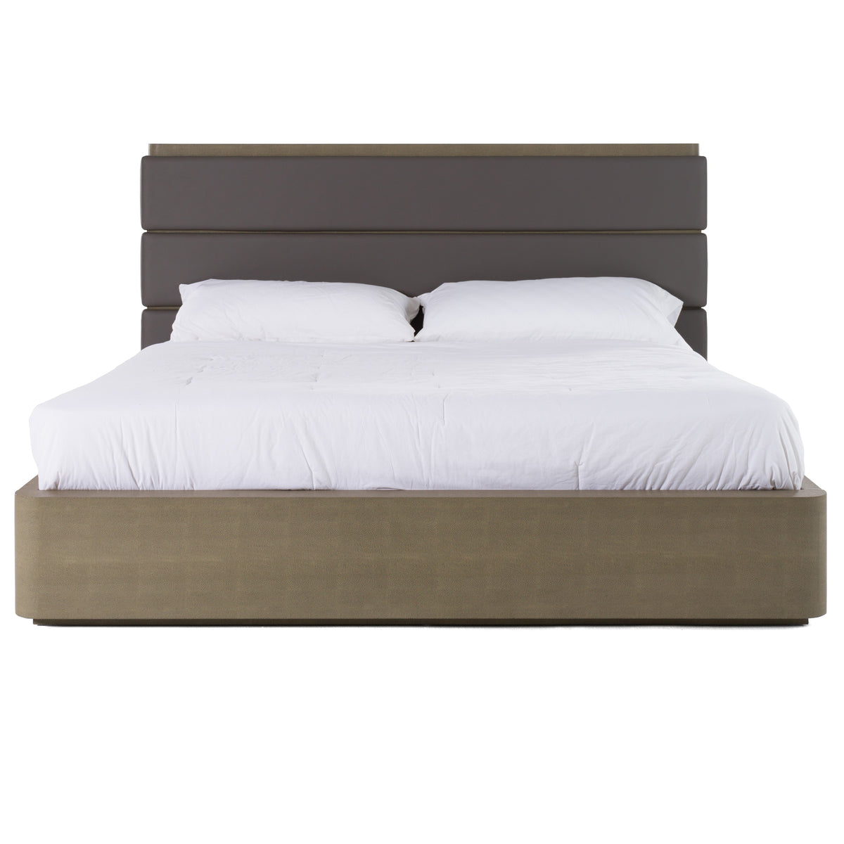 Eastern King Modrest Lois Modern Grey Leather & Beige Shagreen Bed Model VGVC-BD2408-BED-EK