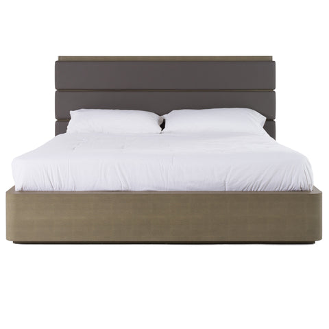 Eastern King Modrest Lois Modern Grey Leather & Beige Shagreen Bed Model VGVC-BD2408-BED-EK