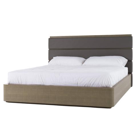 Eastern King Modrest Lois Modern Grey Leather & Beige Shagreen Bed Model VGVC-BD2408-BED-EK