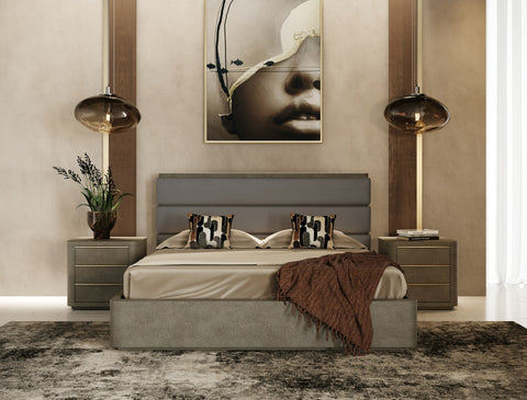 Modrest Lois Modern Grey Leather & Beige Shagreen Bedroom Set Model VGVC-BD2408-SET