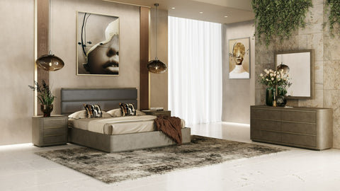 Modrest Lois Modern Beige Shagreen & Brass Nightstand Model VGVC-N2408