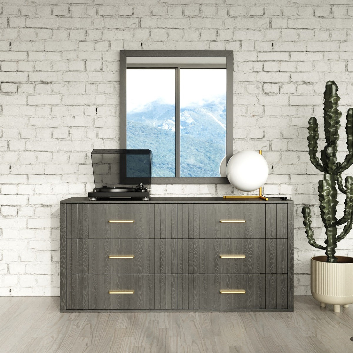 Modrest Manchester - Stylish Dark Grey Acacia Wood Dresser with Brass Handles, No Assembly Needed! Modrest Manchester - Stylish Dark Grey Acacia Wood Dresser with Brass Handles, No Assembly Needed!