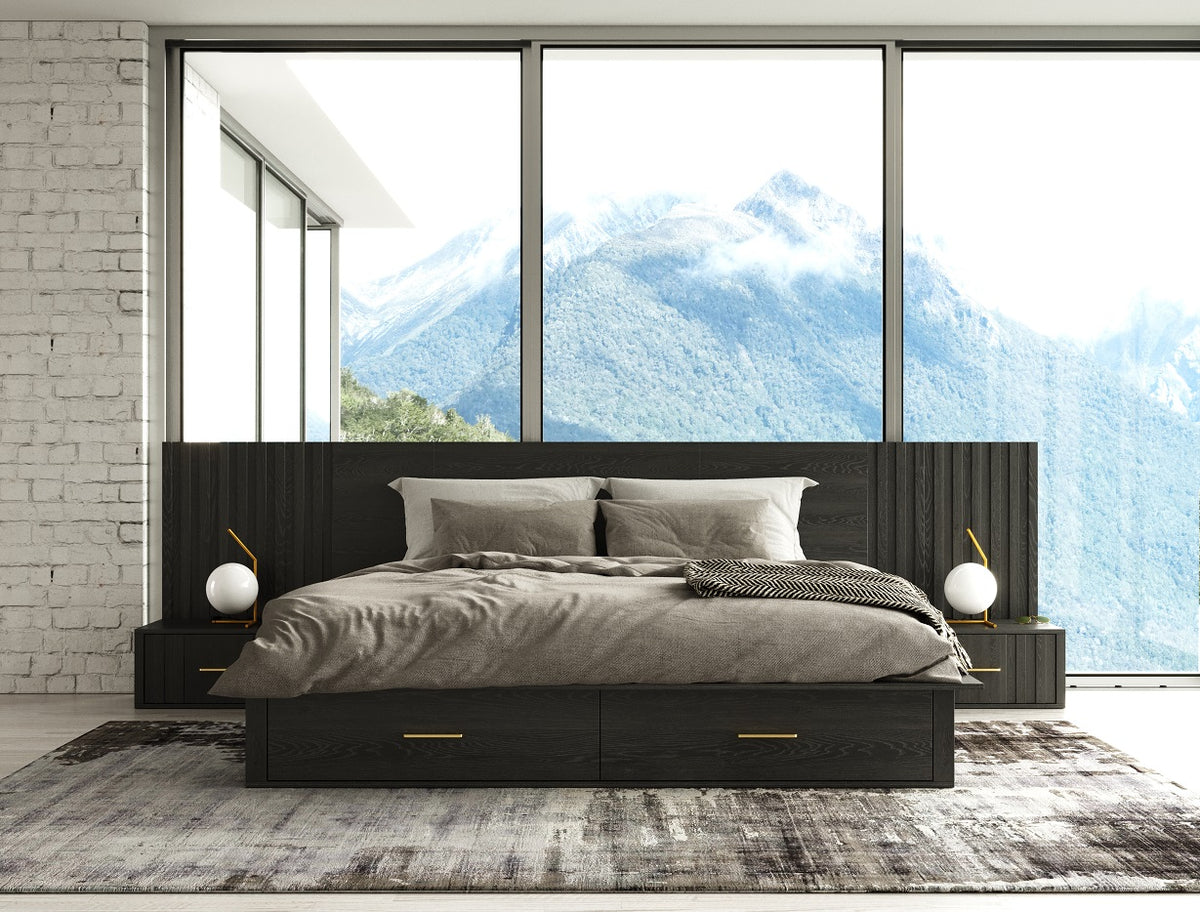 Modrest Manchester Contemporary Platform Dark Grey Ek Bed With Two Nightstands Model VGWD-HLF2-BED-WNS-EK