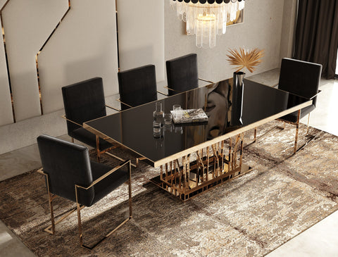 Modrest Marston Modern Black Glass & Rosegold Dining Table Model VGVCT8919-G