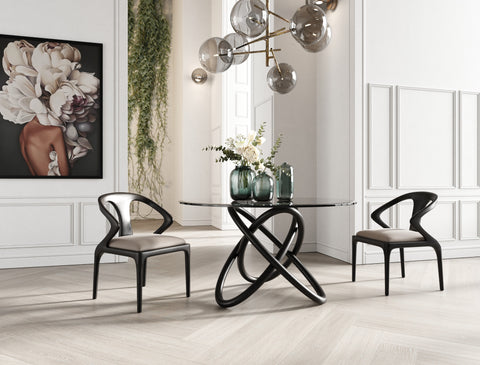 Modrest Mason Round Glass & Black Ash Dining Table  Model VGCSDT-16138-BLK