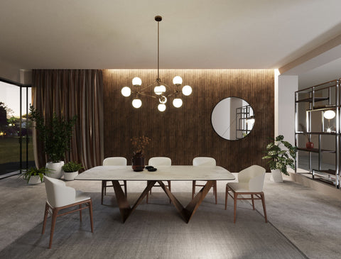 Modrest Melanie Modern White Ceramic & Brushed Brown Dining Table Model VGVCT1886-WHT-DT