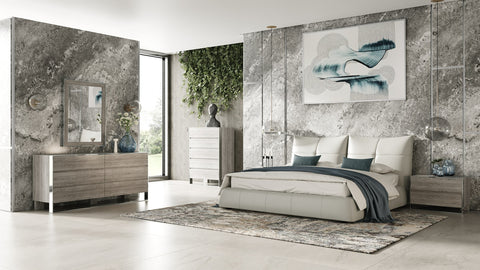 Modrest Patrick Modern Light Grey Leather Bed Model VGKKB-75-GRY-BED