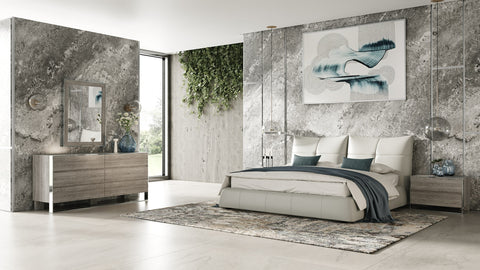 Modrest Patrick Modern Light Grey Leather Bed Model VGKKB-75-GRY-BED