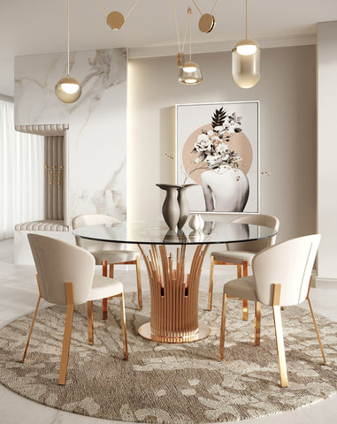 Modrest Paxton Modern Round Glass & Rosegold Dining Table Model VGVCT817-RND