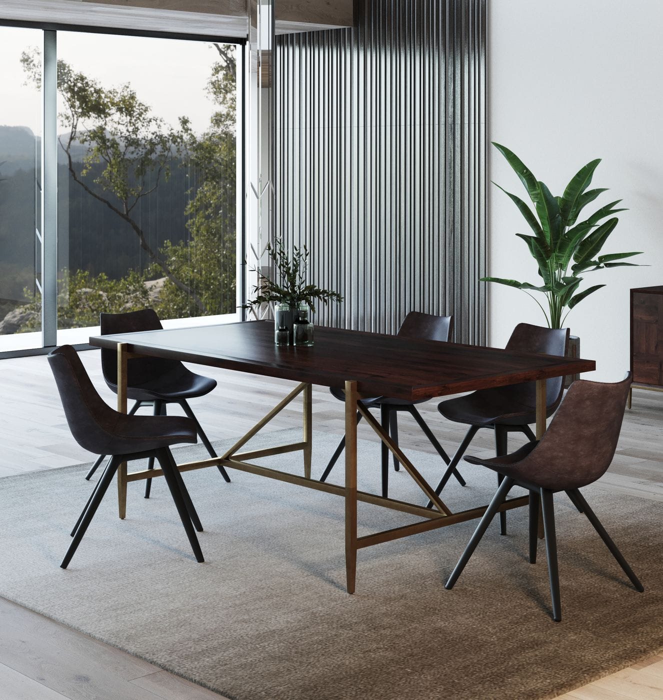 Modrest Shane - Modern Acacia & Brass Dining Table