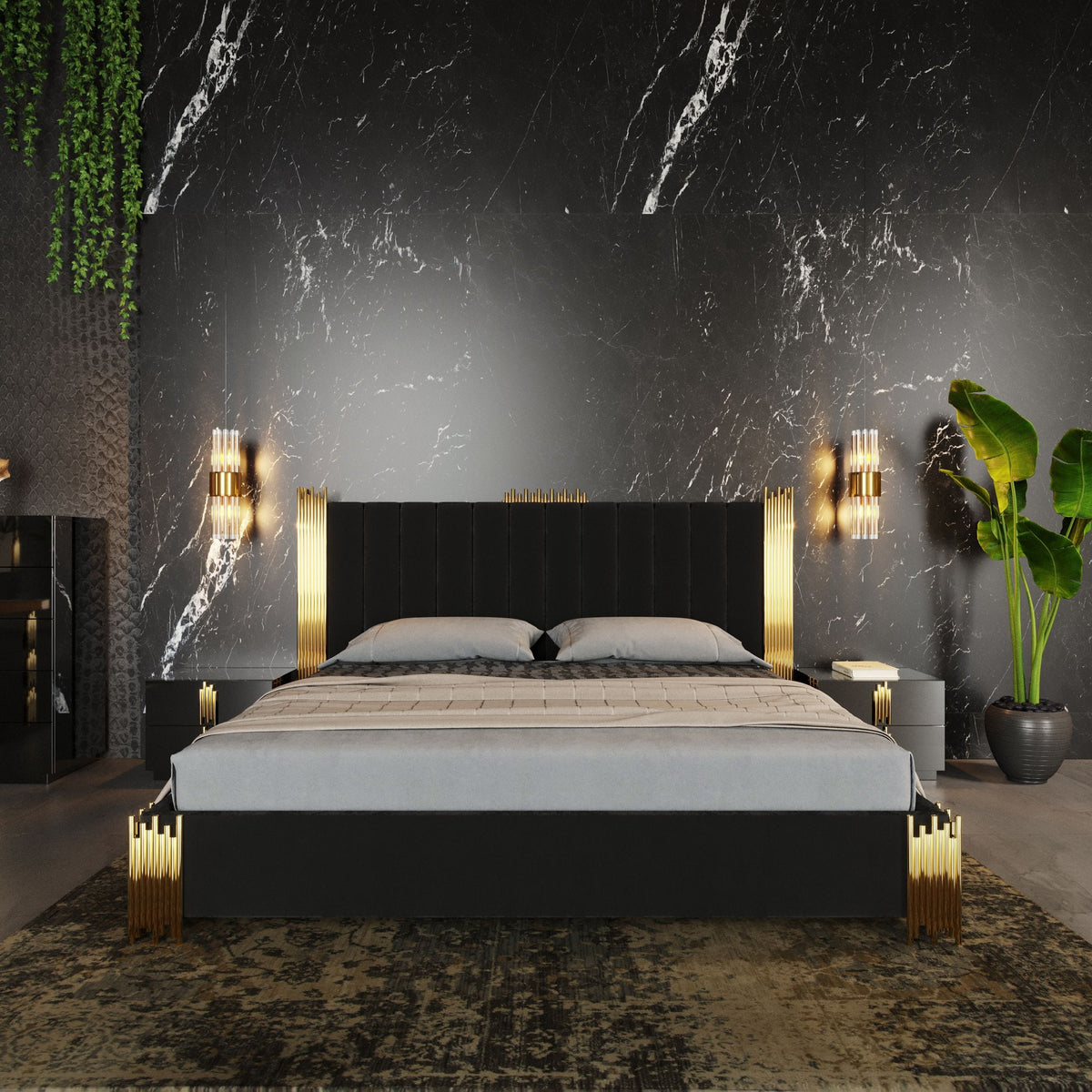 Modrest Token Modern Black & Gold 4 Piece Bedroom Set Model VGVCBD815-4PCSET