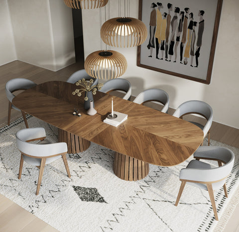 Modrest Truman Mid Century Modern Walnut Extendable Dining Table & 6 Chairs Set Model VGMA-MIT-5346-MI-1240-7PC