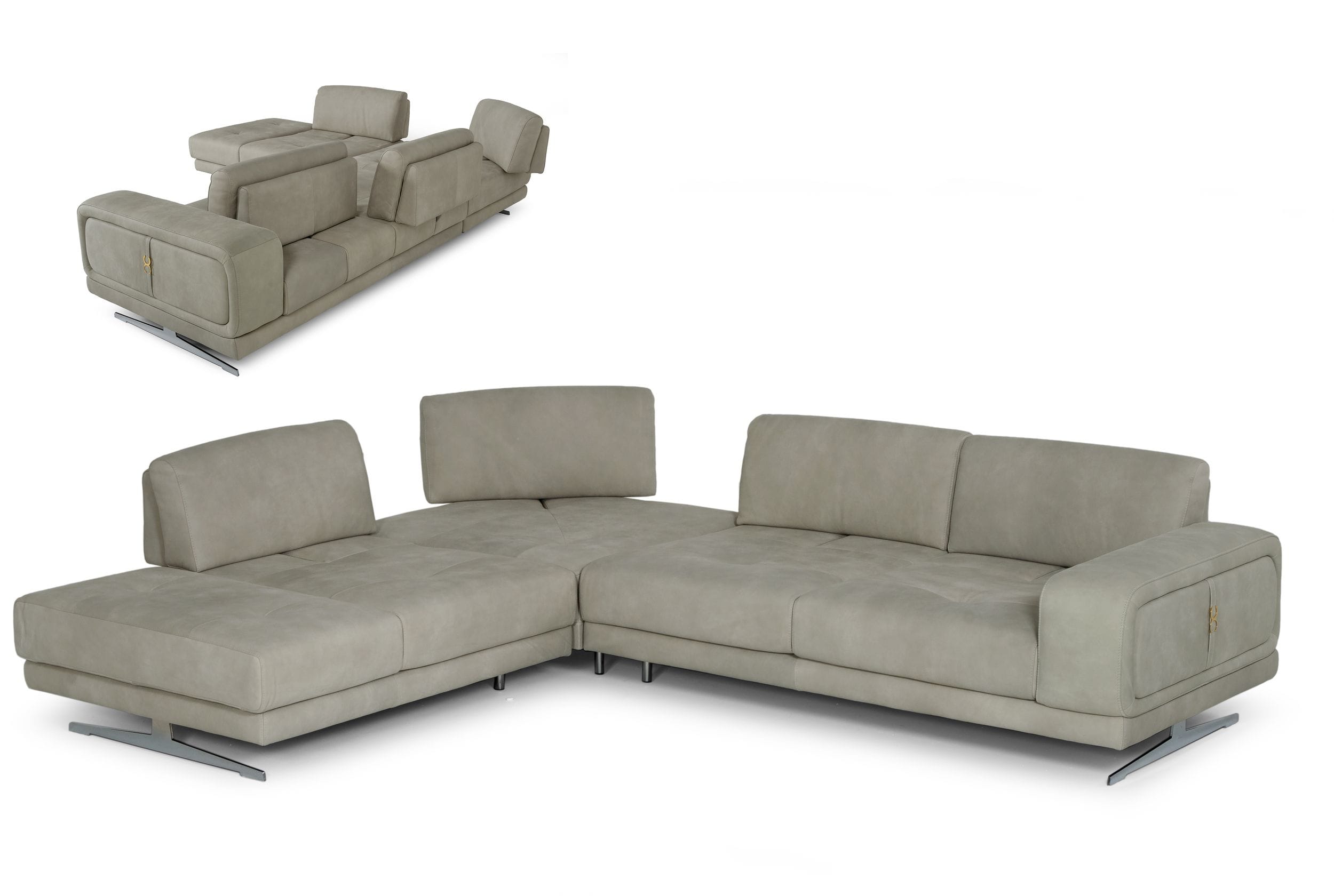 Lamod Italia Mood Italian Grey Leather Left Facing Sectional Sofa Model VGCCMOOD-GRY-CLOUD-LAF-SECT