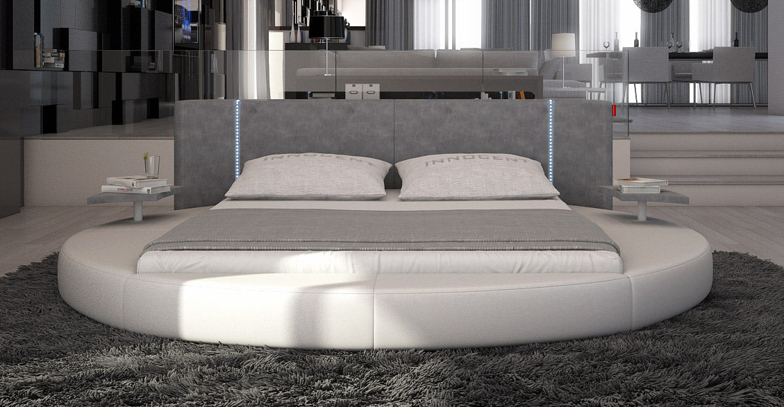 Queen Rotondo Modern Eco Leather Round Bed With Led Lights Model VGINROTONDO-Q