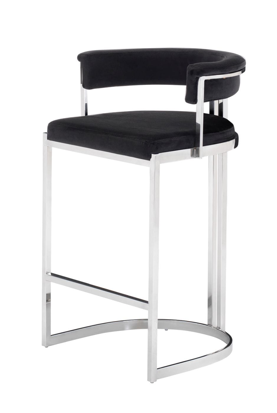 Modrest Munith Modern Black Velvet & Stainless Steel Counter Stool Model VGZAB9504-BLK-BS