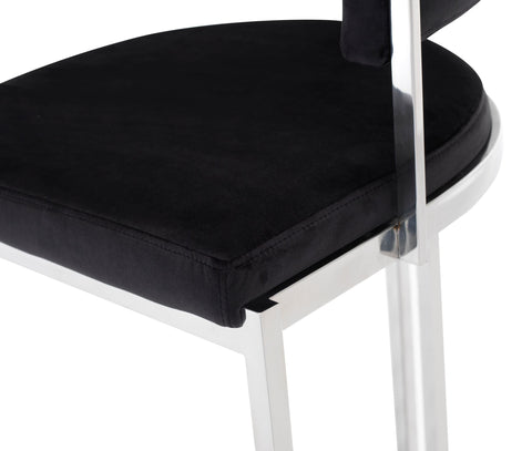 Modrest Munith Modern Black Velvet & Stainless Steel Counter Stool Model VGZAB9504-BLK-BS