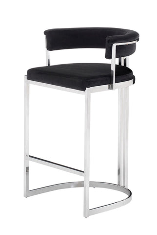 Modrest Munith Modern Black Velvet & Stainless Steel Counter Stool Model VGZAB9504-BLK-BS