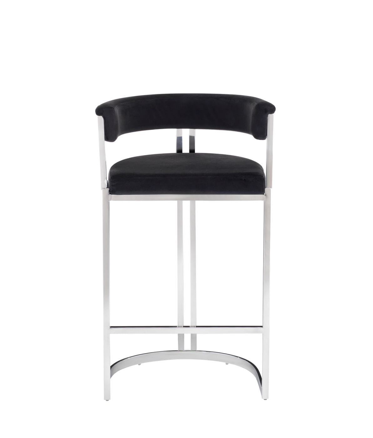 Modrest Munith Modern Black Velvet & Stainless Steel Counter Stool Model VGZAB9504-BLK-BS