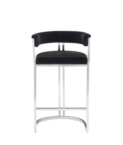 Modrest Munith Modern Black Velvet & Stainless Steel Counter Stool Model VGZAB9504-BLK-BS
