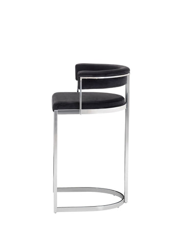 Modrest Munith Modern Black Velvet & Stainless Steel Counter Stool Model VGZAB9504-BLK-BS