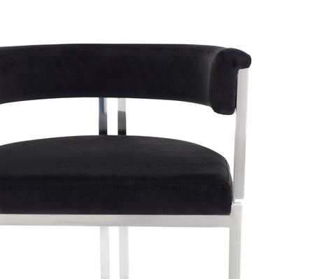 Modrest Munith Modern Black Velvet & Stainless Steel Counter Stool Model VGZAB9504-BLK-BS