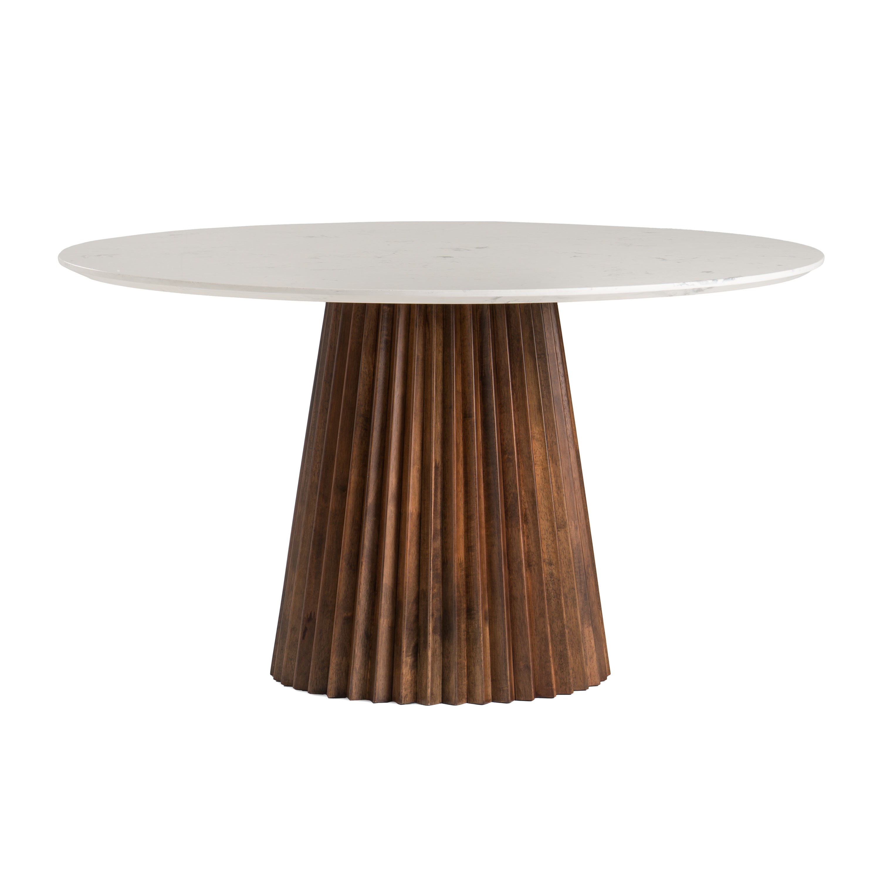 Modrest Nancy Mid Century Modern White Marble & Walnut Round Dining Table Model VGMAMIT-5347