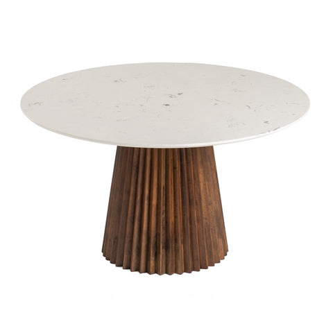 Modrest Nancy Mid Century Modern White Marble & Walnut Round Dining Table Model VGMAMIT-5347