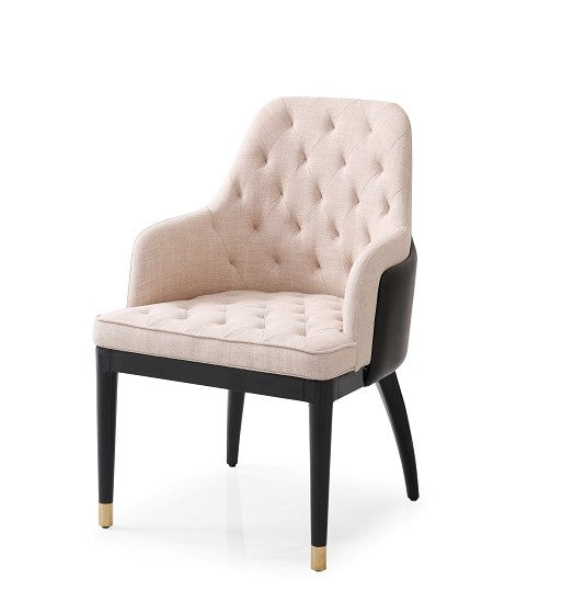 Modrest Nara Glam Beige Fabric, Black Bonded Leather and Champagne Gold Dining Chair By VIG Furniture